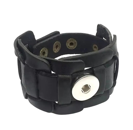 Wide Woven Leather Snapz Bracelet