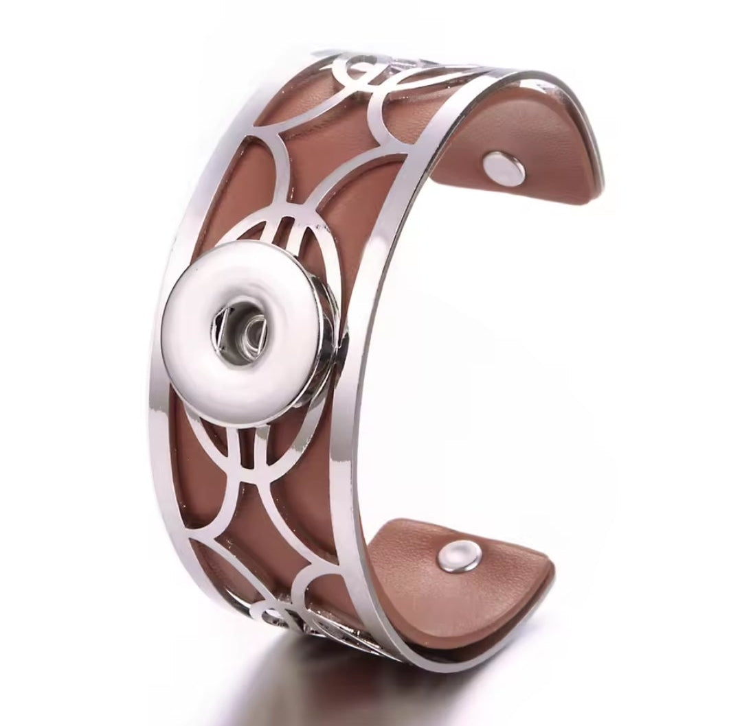 Leather Snapz Bracelet Cuff with Silver Filagree