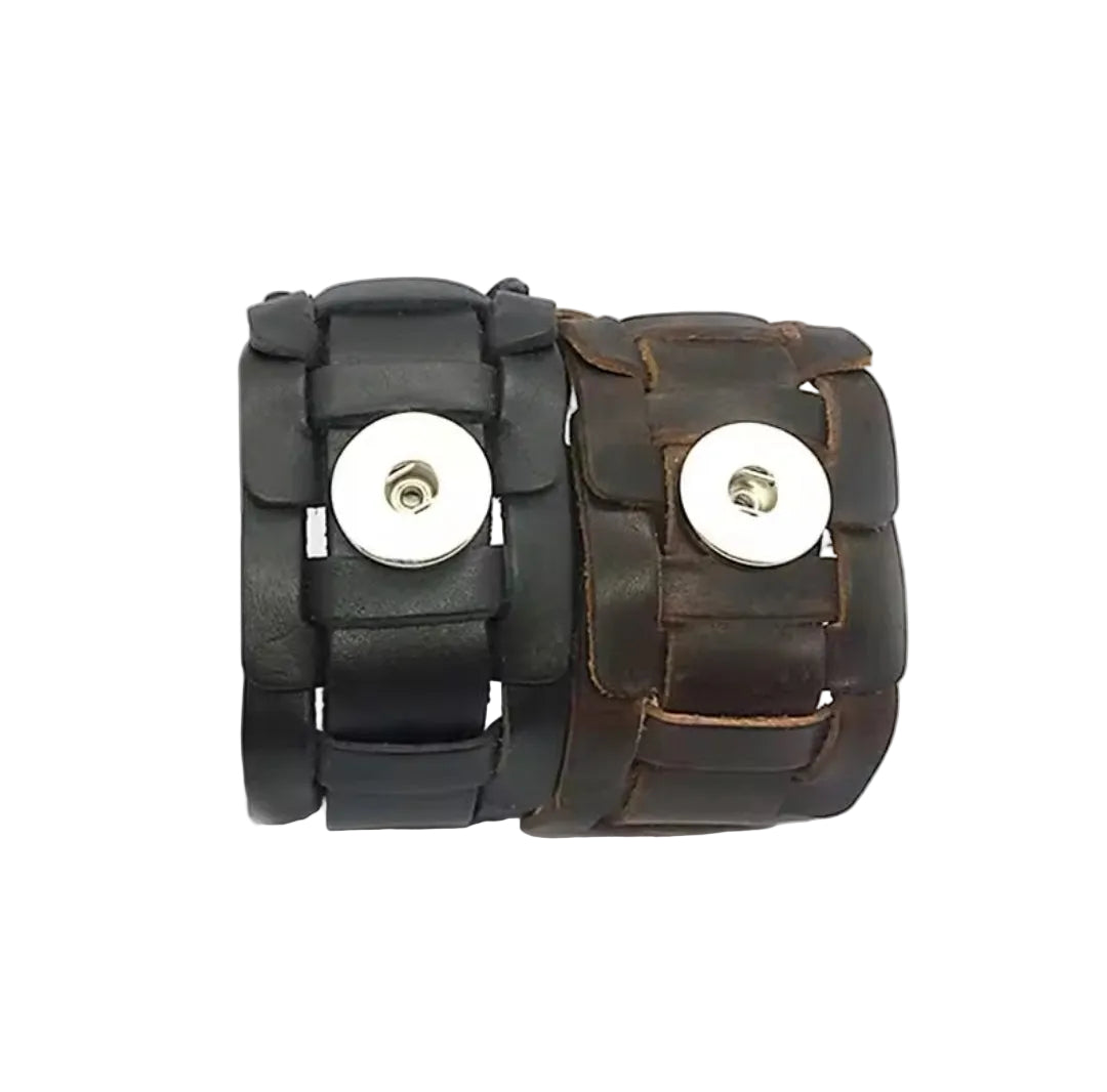 Wide Woven Leather Snapz Bracelet