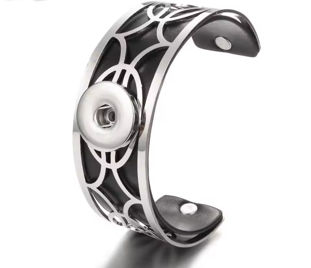 Leather Snapz Bracelet Cuff with Silver Filagree