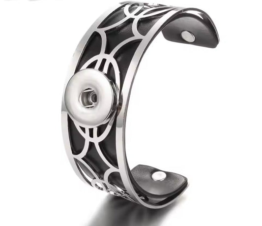 Leather Snapz Bracelet Cuff with Silver Filagree