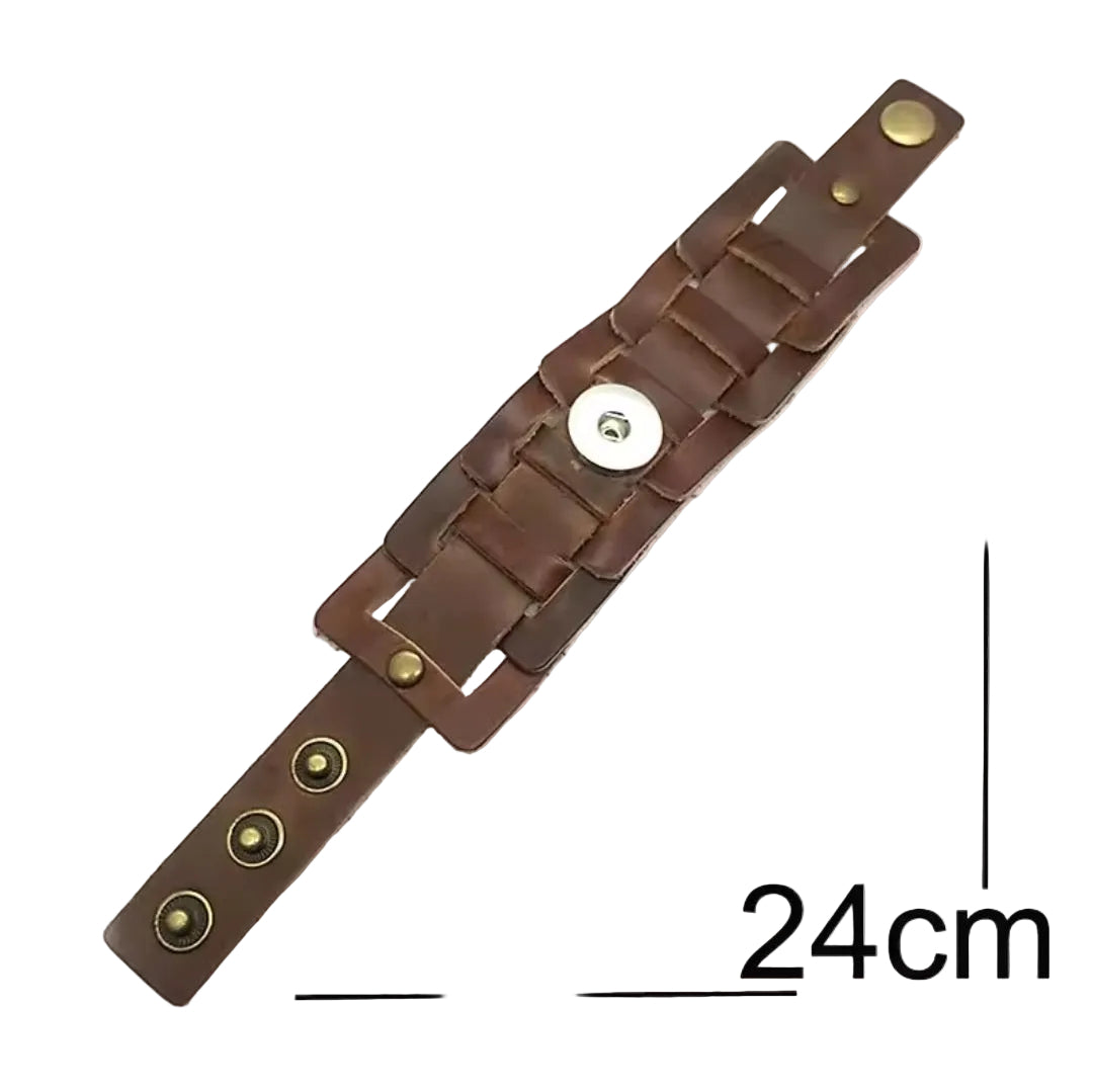 Wide Woven Leather Snapz Bracelet