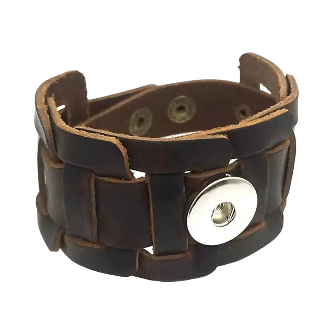 Wide Woven Leather Snapz Bracelet