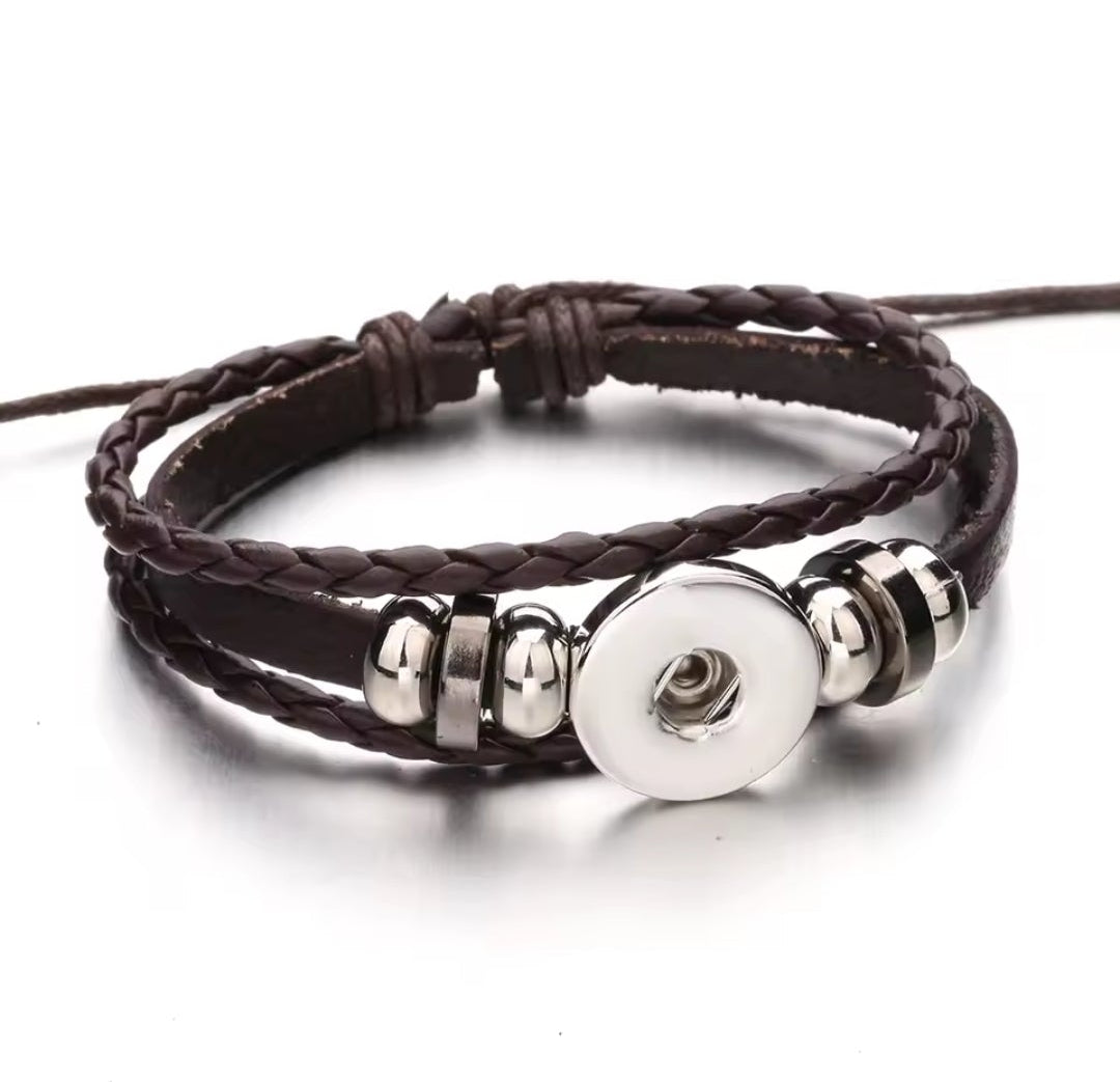 Leather Beaded Draw Snapz Bracelet