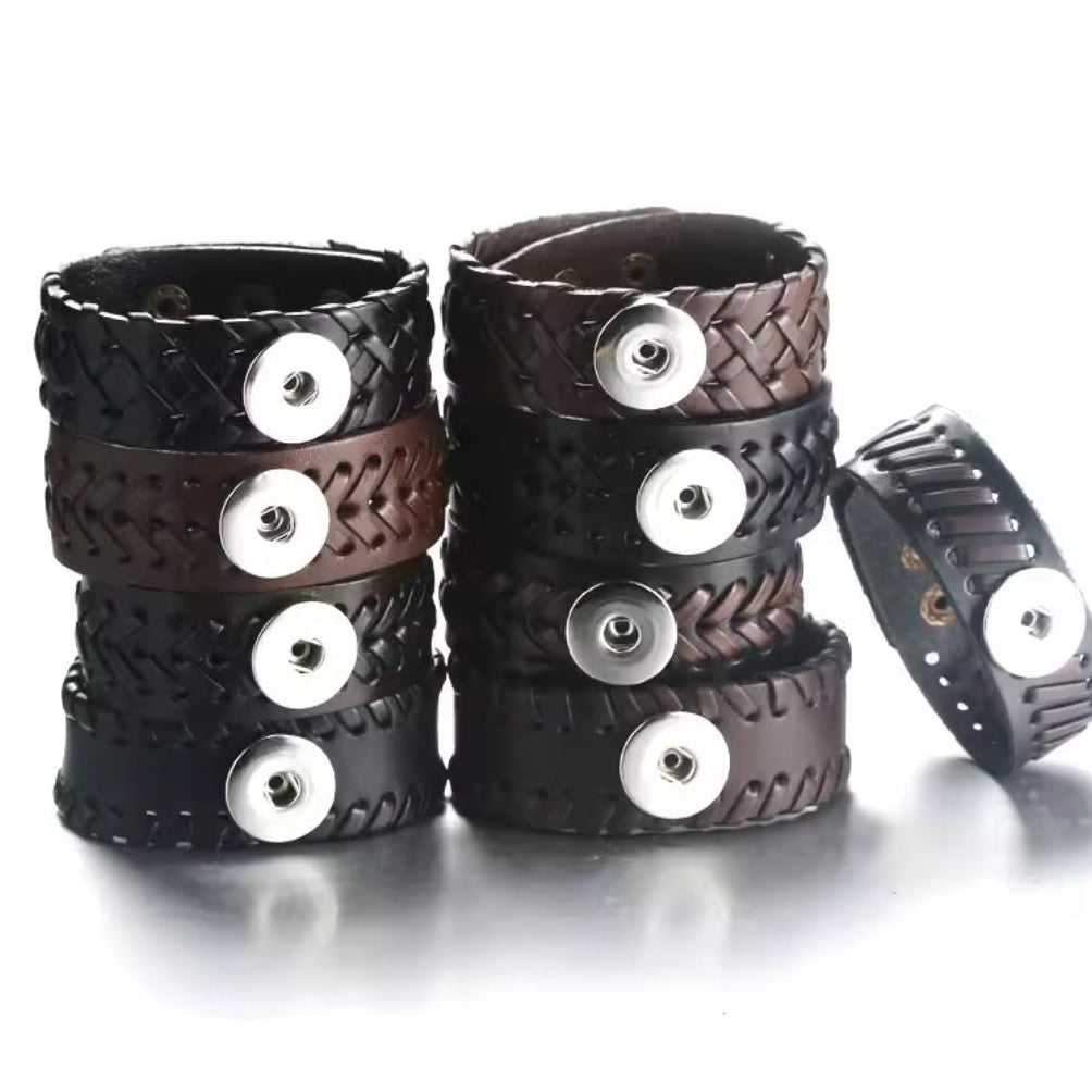 Leather Snapz Bracelet with woven sides