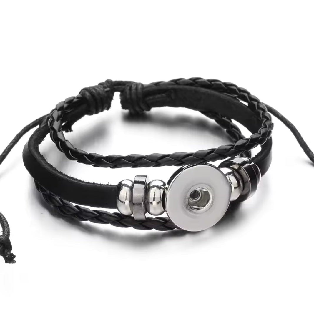Leather Beaded Draw Snapz Bracelet