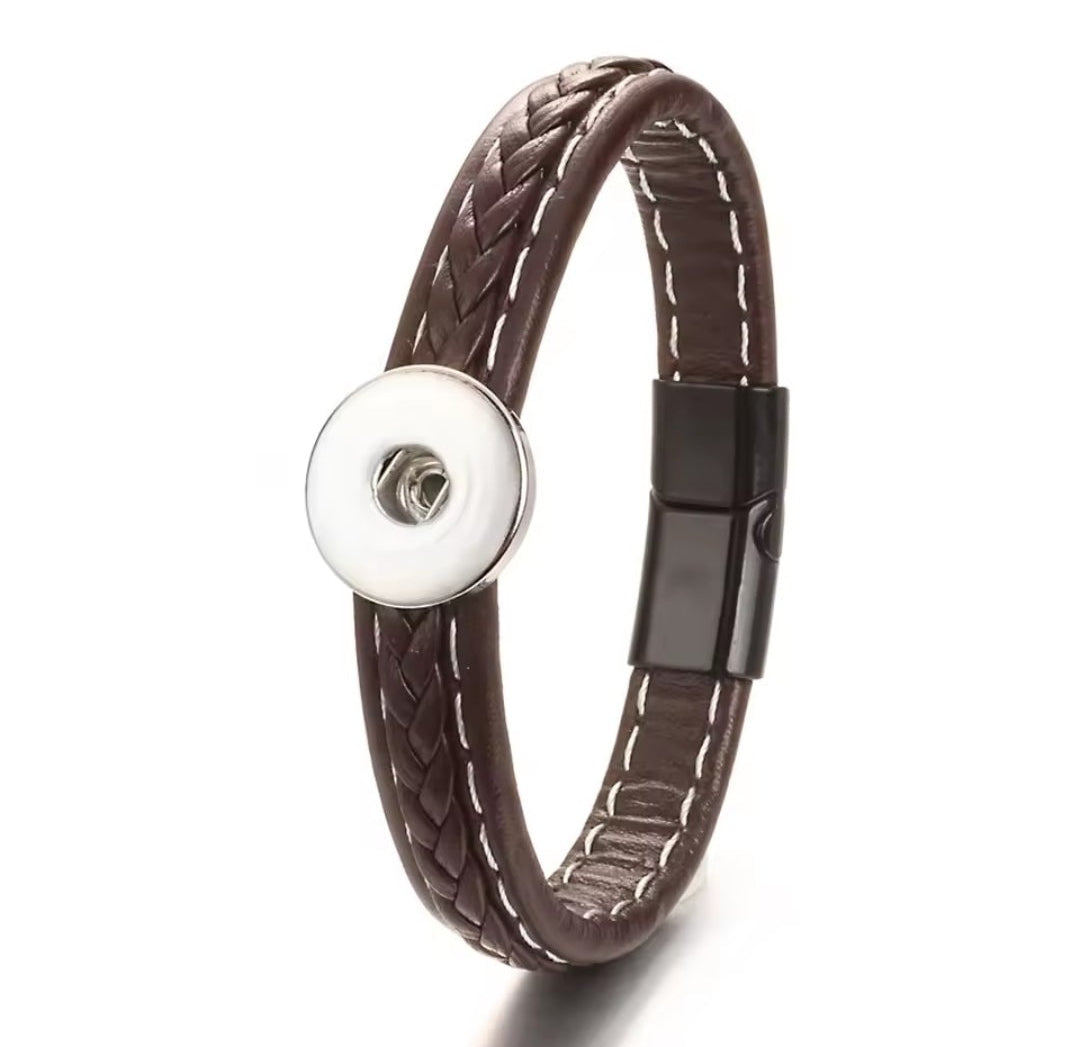 Leather Slim Plait Snapz Bracelet