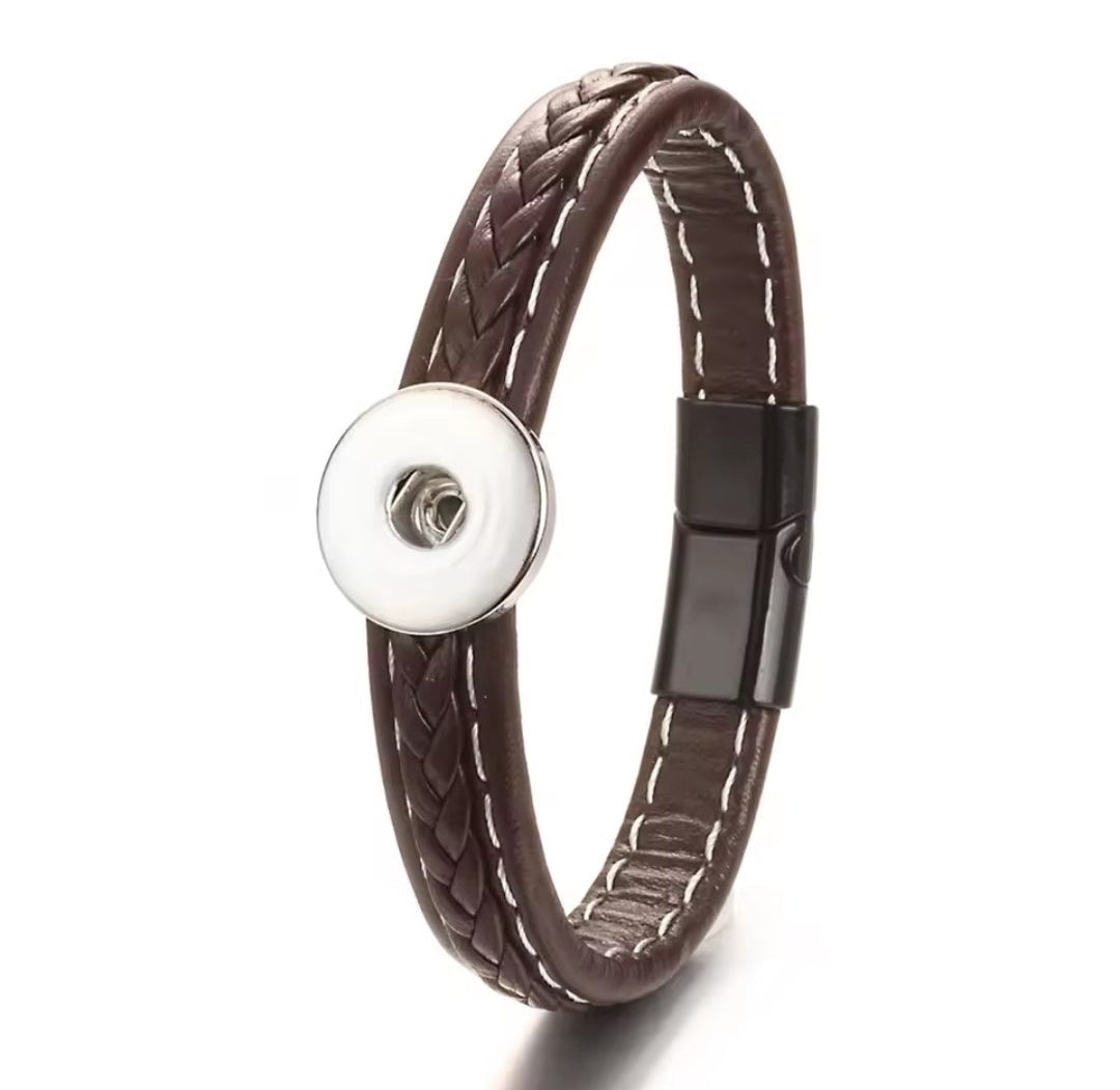 Leather Slim Plait Snapz Bracelet