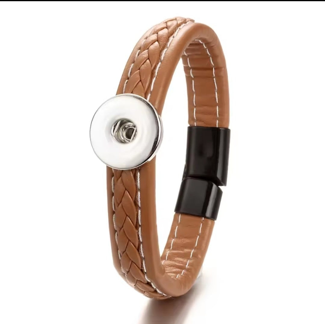 Leather Slim Plait Snapz Bracelet