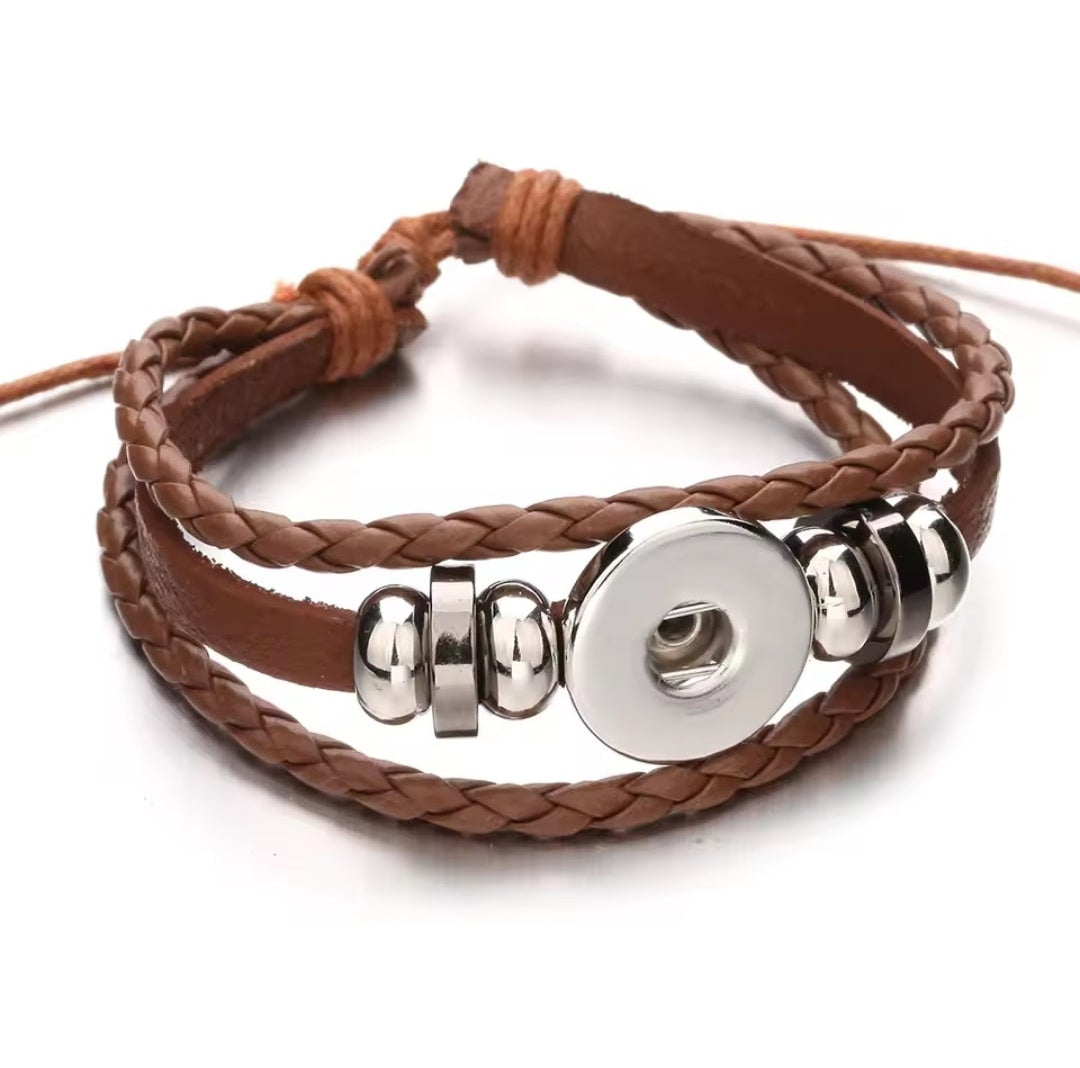 Leather Beaded Draw Snapz Bracelet